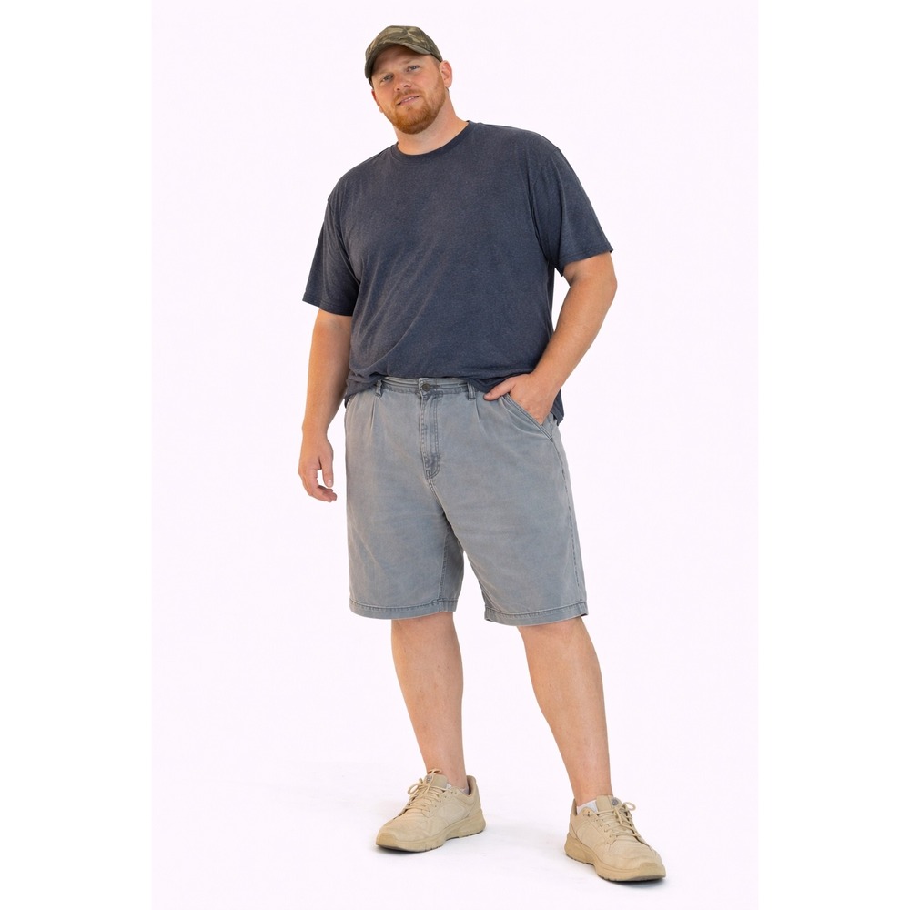 Saddlebred Pleated Chino Shorts Mens 36 Gray Blue Elastic Waist Cotton Casual